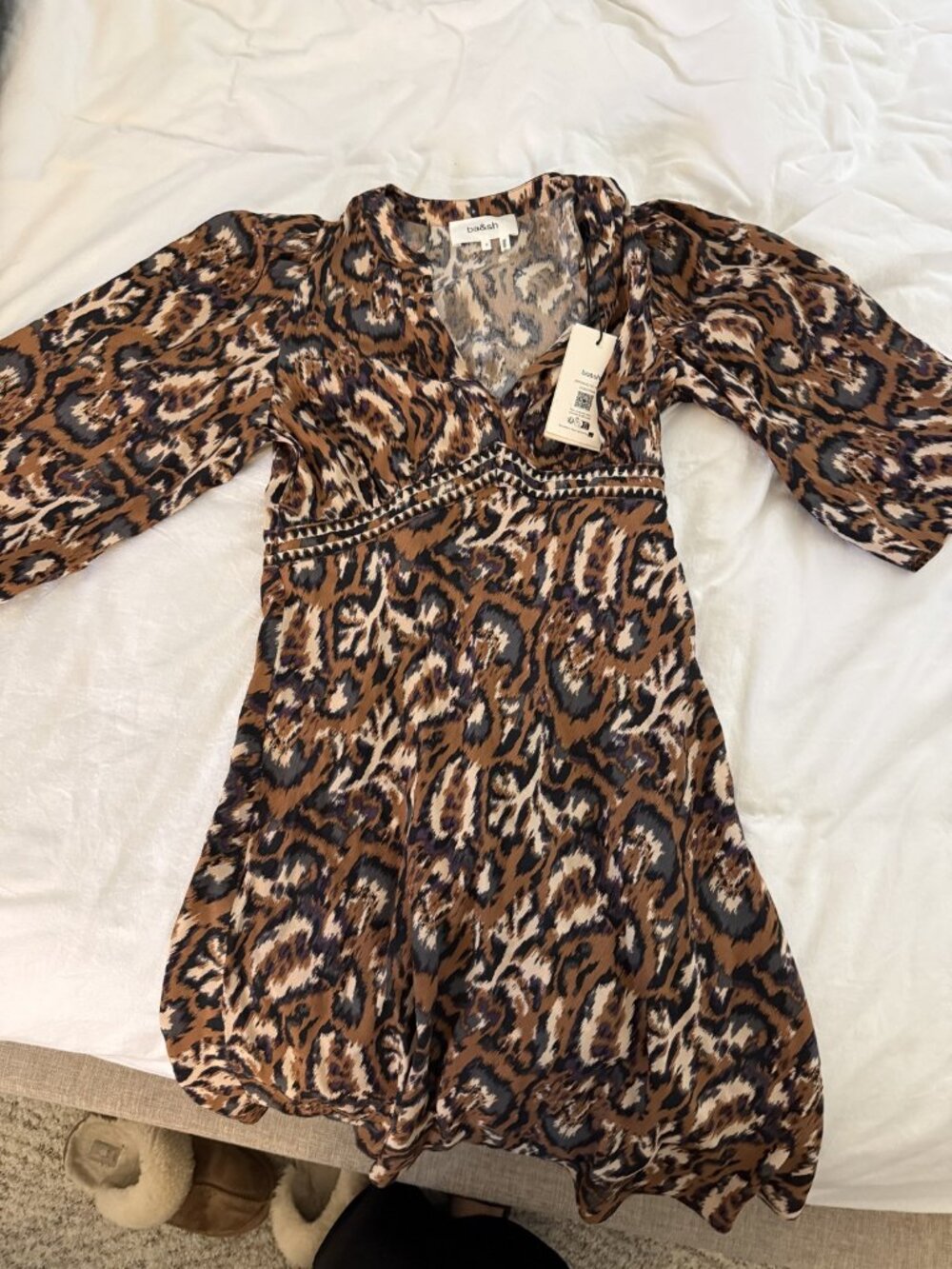 ba&sh Onia Short Dress Ochre Animal Print NWT Size 1